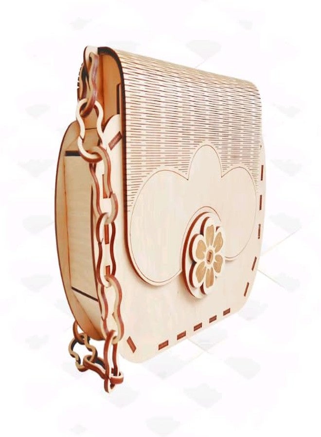 MeeCraft Designer Wooden Clutch - Women Hand Purse with Chain, Portable Ladies Handbag with Turning Closure, 19.6x15.2x4.6cm, Beige. - Image 1